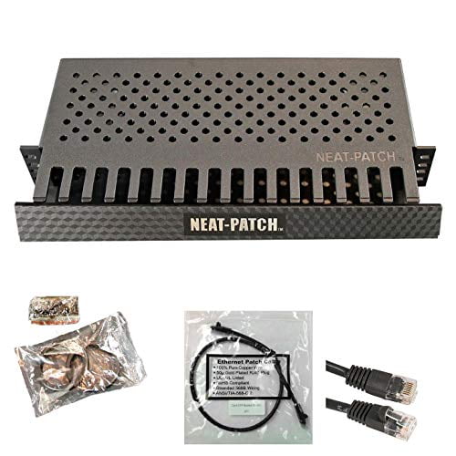 Neat Patch MINI 1U Kit de Gestion de Câble Profil Bas - 2 Paquets avec 48 Câbles cAT6 Patch (1 Pieds Noir)