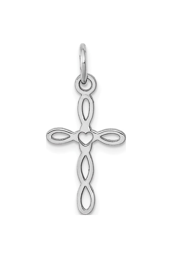 14K White Gold Loop With Center Heart Cross Pendant (23 X 11) Made In United States xr956