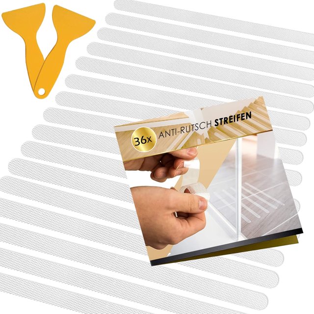 Pack of 36 anti-slip stickers for shower and bathtub, transparent anti-slip strips, bathtub sticker adhesive strips (20 x 200 mm)