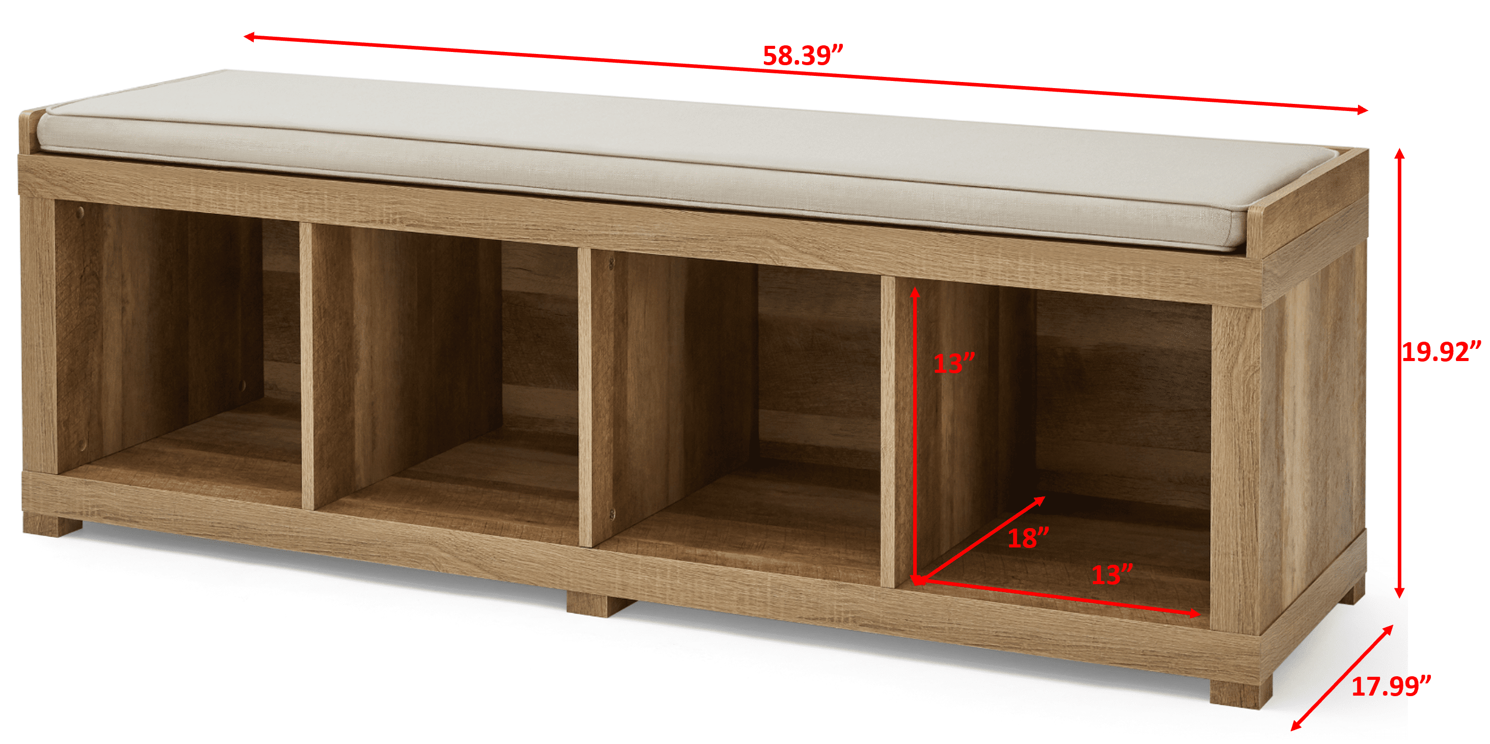Better Homes & Gardens 4-Cube Storage Bench, Weathered - 3