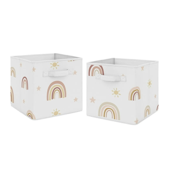 Sweet Jojo Designs Boho Rainbow Pink Yellow and Tan Fabric Storage Bins 2 Piece Set