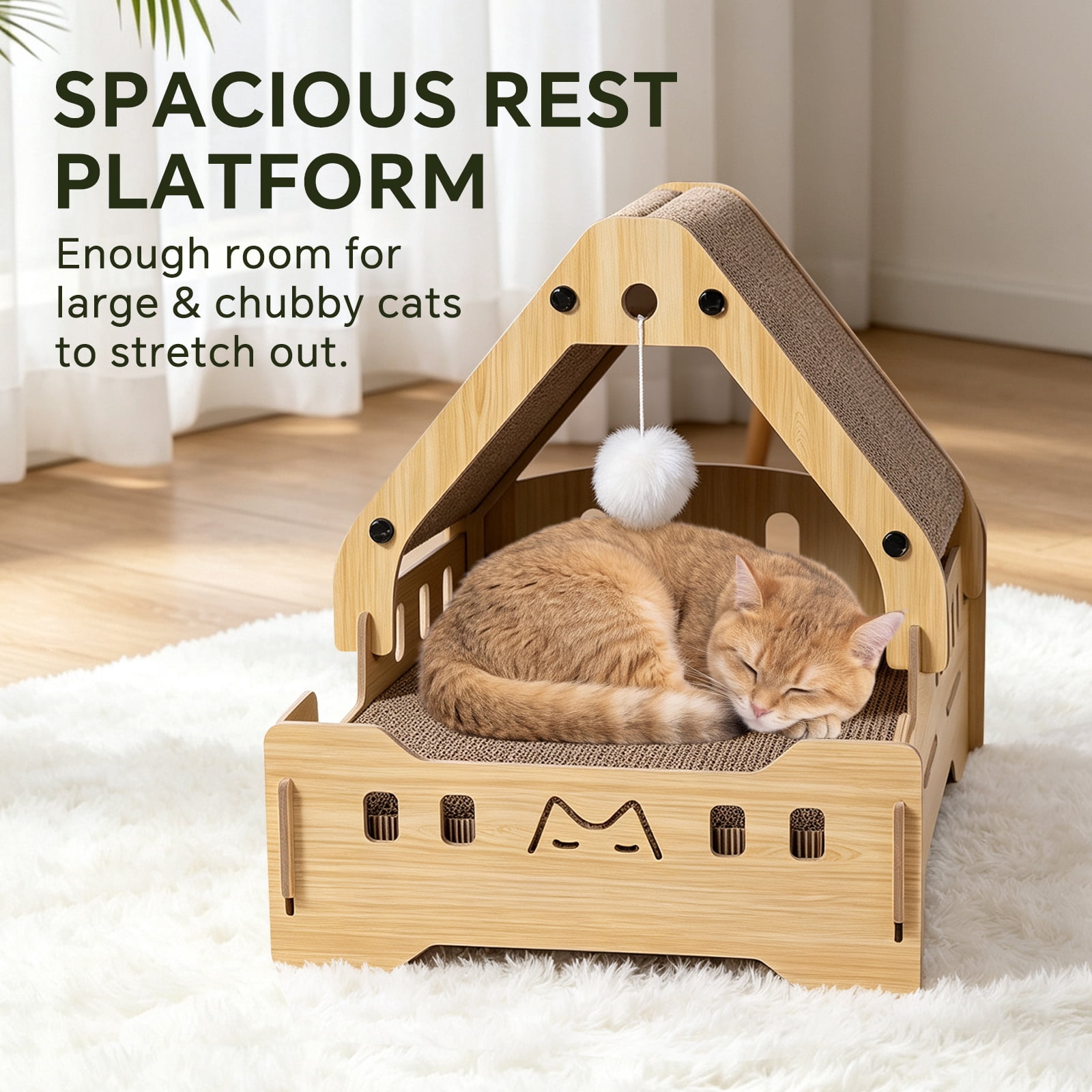 Large Reversible Cardboard Cat Scratcher Lounger, Durable Long‑Lasting Cat Scratching Board Pad, Brown Scratch Bed Furniture Protector for Indoor House Cats, 37x50x36cm