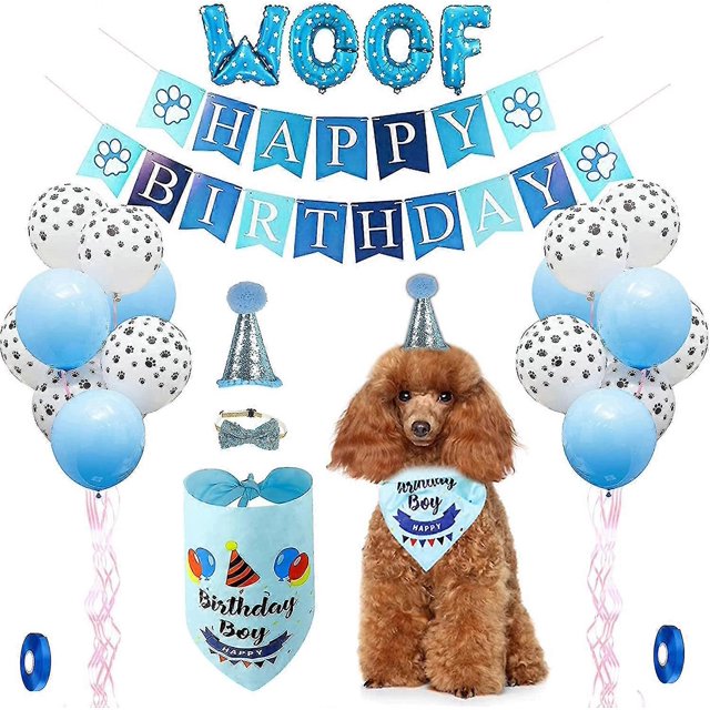 Dog Birthday Party Supplies Dog Birthday Bandana Hat Set Party Accessories (blue)