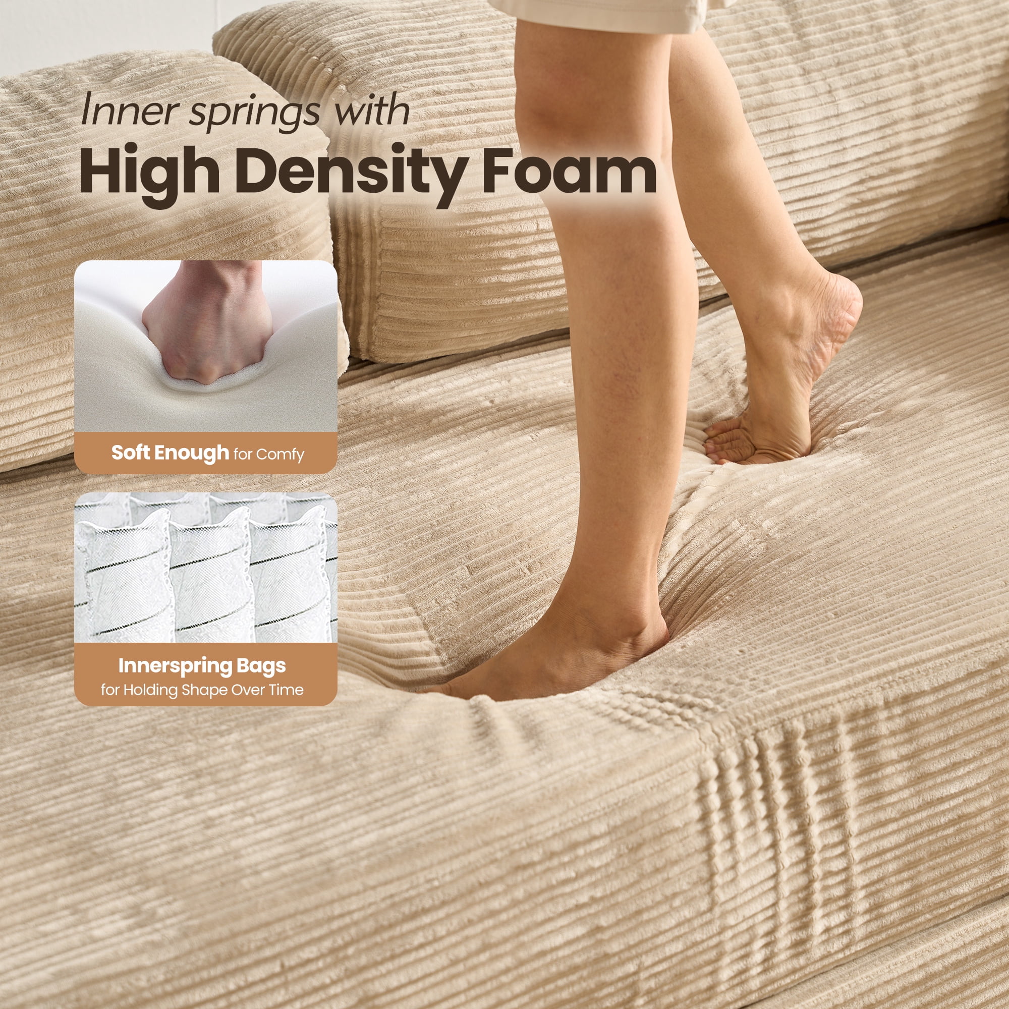 Toject 81" Convertible Sleeper Sofa Bed, Cloud Corduroy Floor Couch with Pillow, Comfy Foldable Couch Sofa Bed for Living Room, Bedroom, Beige
