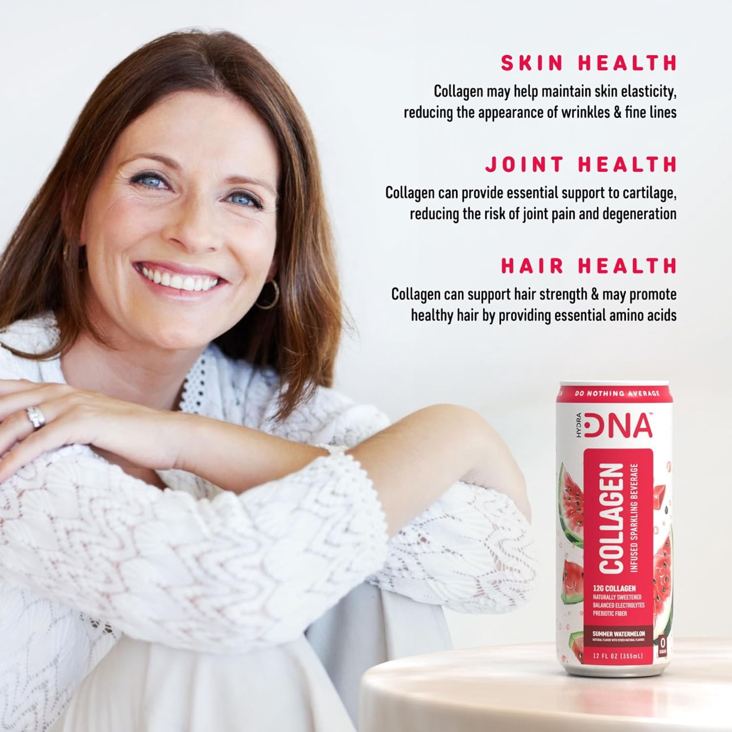 HYDRADNA Sparkling Protein Water, Collagen, Summer Watermelon Flavor, Sugar-Free, Keto-Friendly, Gluten-Free, 12 Pack, 12 fl oz