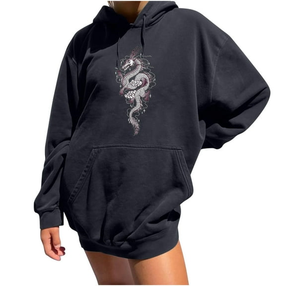 Fesfesfes Women Hooded Vintage Funny Loose Long Sleeve Retro Hooded Printed Sweatshirt Plus Size $10