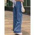 thumbnail image 2 of Women's High - Waisted Wide - Leg Jeans Loose Fit Retro Minimalist Trend Casual Everyday Sexy Straight Pants-Diagonal Pocket Jeans Cotton Denim Classic Button Design Multiple Washes (Blue/Gray) Casua, 2 of 4