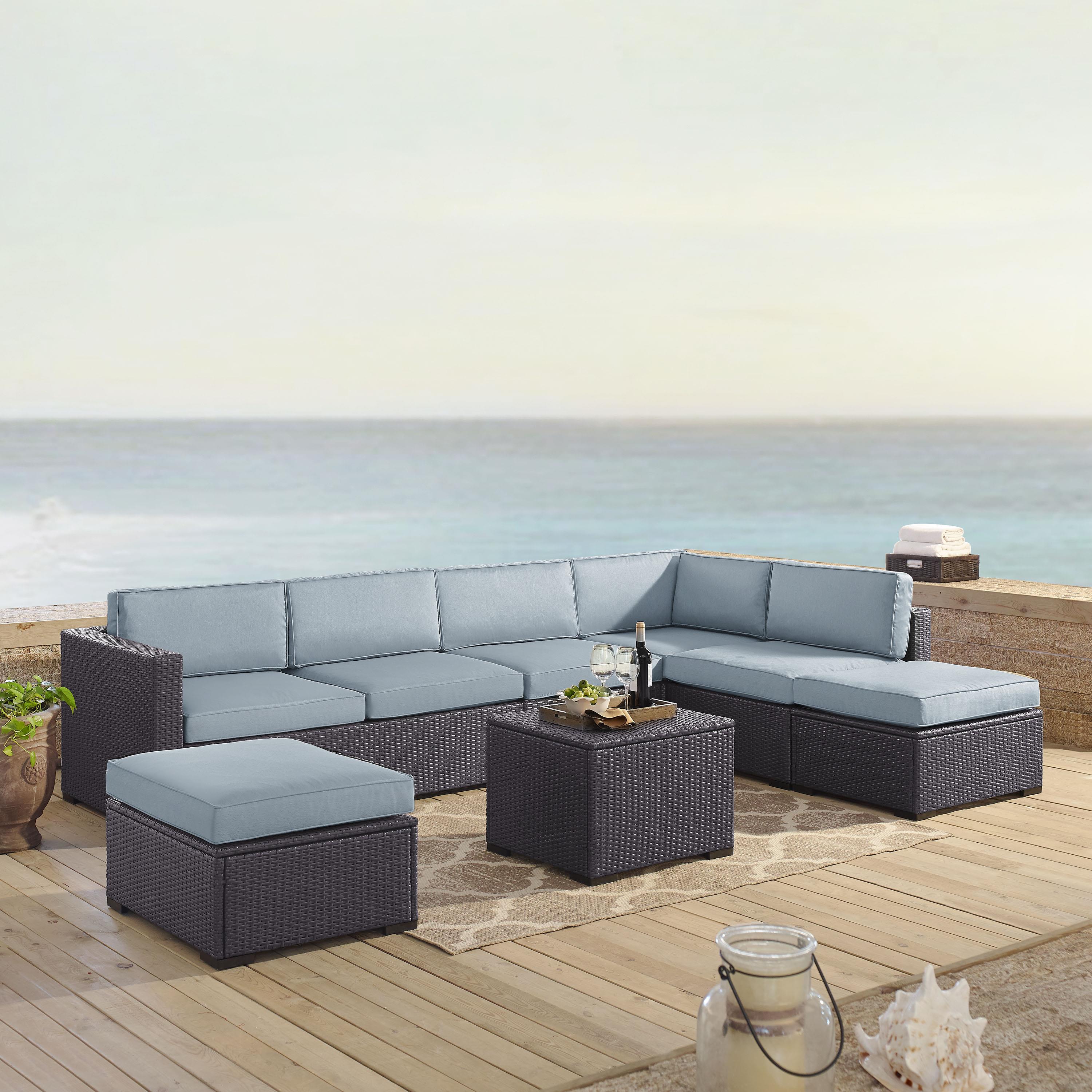 Crosley Furniture Biscayne 6 Piece Metal Patio Sectional Set in Brown & Blue - image 4 of 4