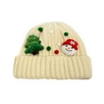 thumbnail image 2 of absanyy Women's Christmas Knit Beanie - Warm Winter Plush Hats, White with Snowman & Tree, Pom Pom, One Size Fits All, 2 of 3