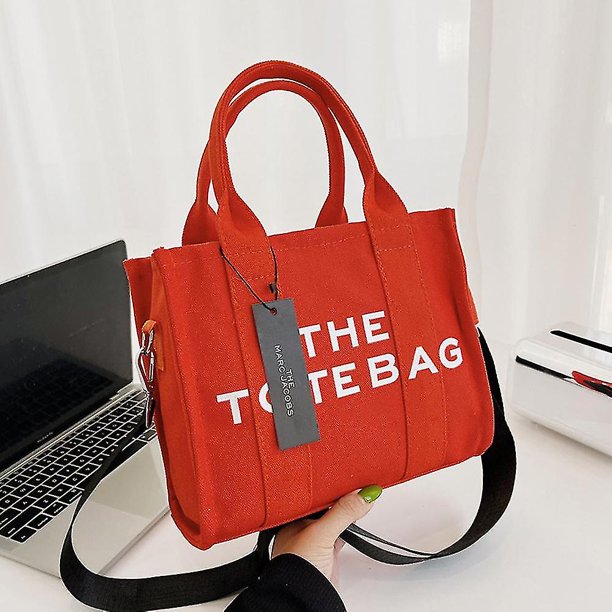 Solid Color Letters Large Capacity Crossbody Canvas Bag, Simple Ladies Portable Commuter Tote Bag