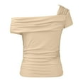 thumbnail image 5 of TAIAOJING Women's One Shoulder Short Sleeve Top Pleated Going Out Top Slim Fit Shirt Cropped Top, 5 of 5
