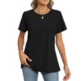 thumbnail image 3 of Coferset Casual Crew Neck Short Sleeve Pleated Shirts Blouses Womens Summer Tops Women Pleated Tunic Loose T-Shirts, 3 of 5
