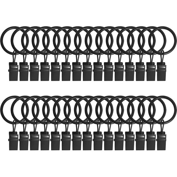 Mupvlun 30 Pcs Metal Curtain Rings with Clips, Drapery Clips with Rings, Drapes Rings 1 in Interior Diameter, Fits Diameter 5/8 in Curtain Rod (25mm)