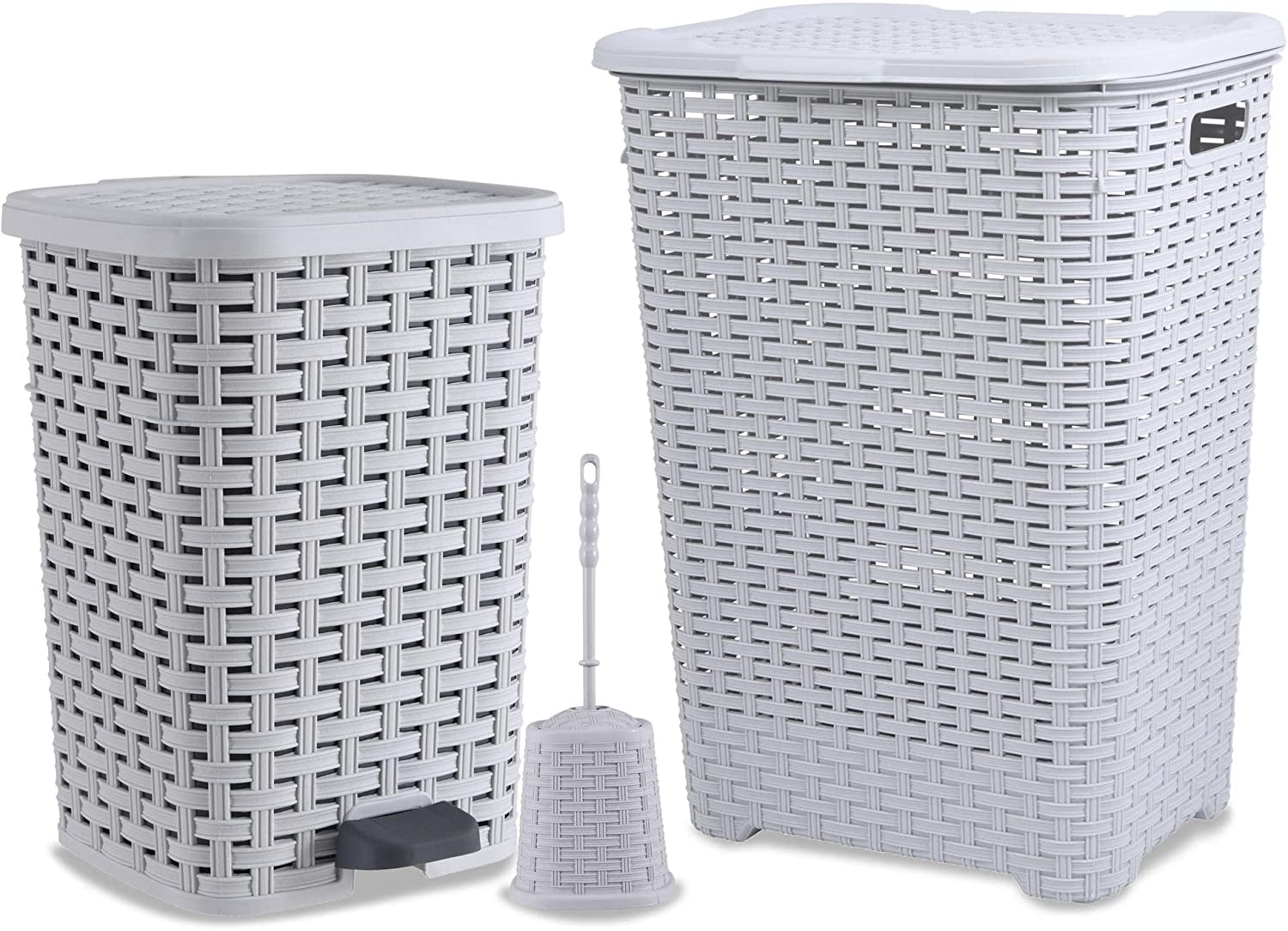 Superio Wicker Bathroom Set 60L Laundry Hamper, 12qt Step Trash Can