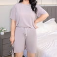 thumbnail image 4 of Aezemi Women Plus Size Sleep Set 2 Piece Fashion Short Sleeve Tops Shorts Summer Spring Home Comfy Casual Pajama Sets for Women XXL, 4 of 9