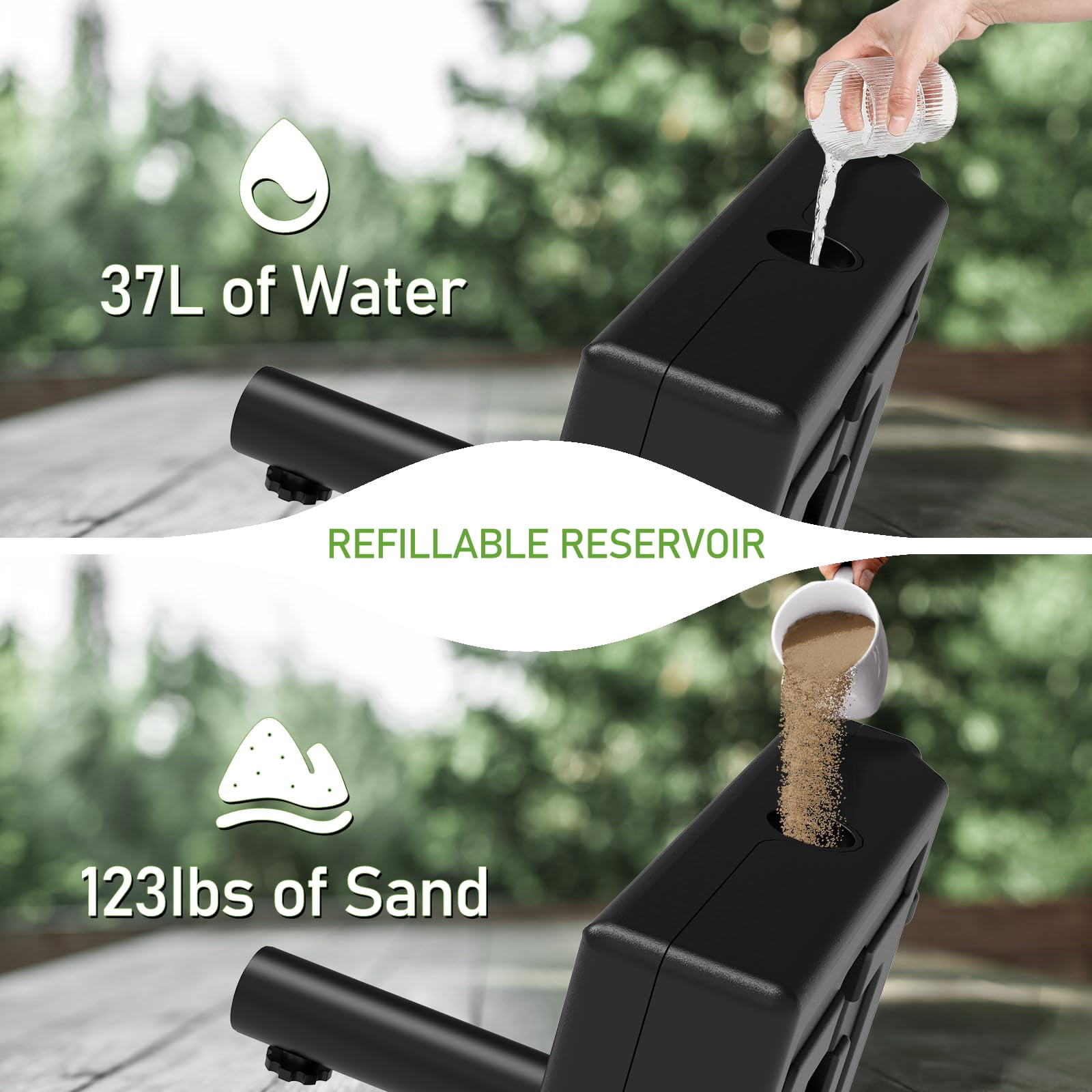 Yacona Patio Umbrella Base, Heavy Duty Outdoor Umbrella Stand with Wheels, Filled Outdoor Base, for Patio, Deck, Poolside, Lawn, Black