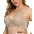 thumbnail image 4 of Exerin Women's Front Closure Full Coverage Wirefree Posture Back Plus Size Bra(48DD, Beige), 4 of 6