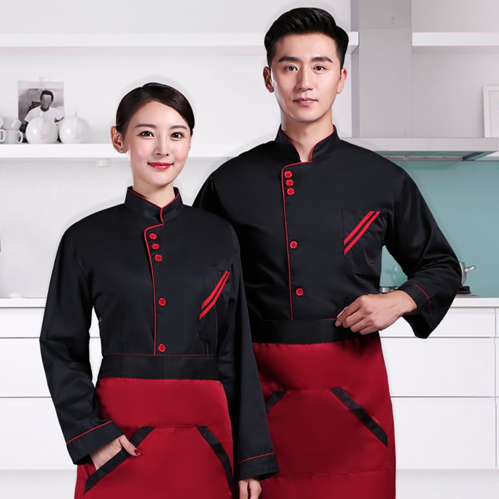 Ladies Mens Chef Jacket Long Sleeve Piping Catering Kitchen Uniform Workwear 