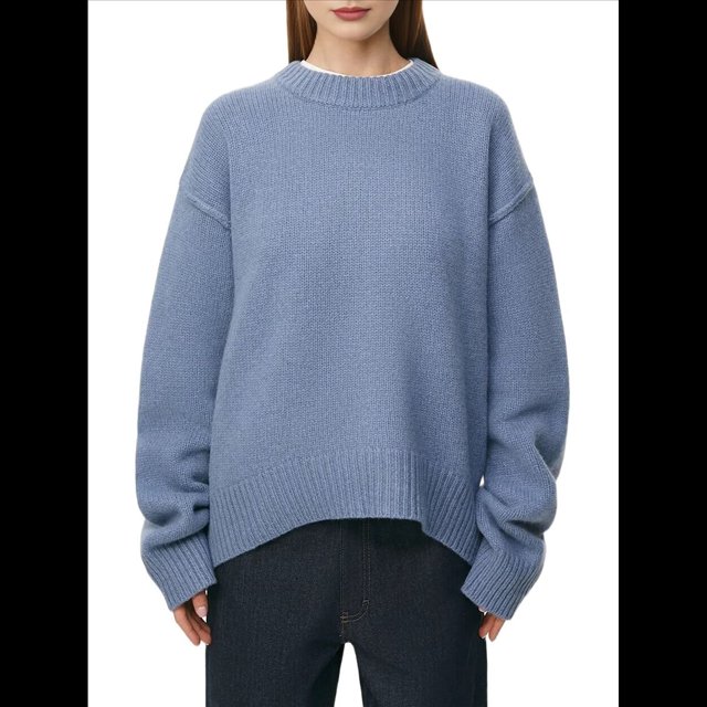 Suéter de Mujer, Cuello Redondo, Larga, Holgado, Tejido Suave, Dobladillo Acanalado, para Otoño e Invierno. Azul Niebla Talla Única