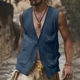 thumbnail image 2 of BiZtdJrK Cotton Linen Beach Tank Tops for Men Summer Fashion Button Down Suit Vest Lightweight Sports Coat with Pockets Navy L, 2 of 7