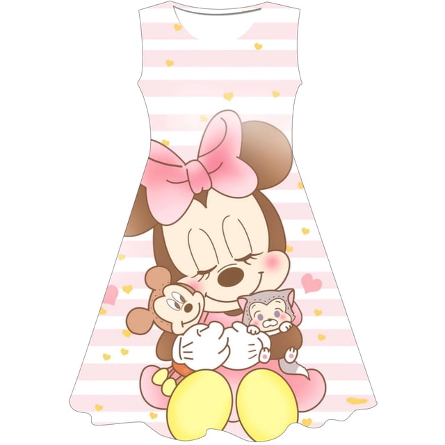Vestido de Minnie Mouse para niñas, novedad de verano 2023, cuello redondo sin mangas para niñas, vestido de Minnie Mouse de dibujos animados de Minnie 2 3 4 5 6 7 8 9-10Y5T Gao Jinjia LED