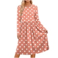 thumbnail image 2 of Dolkfu French Chic Womens Fall&Winter Dresses Long Sleeve Orange Crew Neck Twofer Polka Dot Retro Vintage Mid-Length Relaxed Fit Dresses Orange,L, 2 of 6