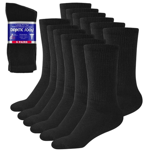 Debra Weitzner Cotton Diabetic Socks Non-Binding Socks with Heel Cushion, 13/15 Black 6 Pairs