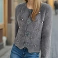 thumbnail image 5 of PiGOGI Women's Long Sleeve V-Neck Soft Knit Cropped Sweater Top Casual Comfortable Gray S, 5 of 6