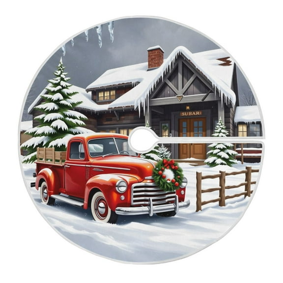 Ryvnso Christmas Tree Skirt Retro Truck Christmas Xmas Tree Skirts Ornament Home Decorations 35.4"