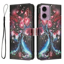 ELEHOLD For Motorola G Stylus 5G (2024) Floral Embossed PU Leather Wallet Case,Magnetic Flip Folio Card Slots, Kickstand Wallet Case Cover with Wrist Strap,G