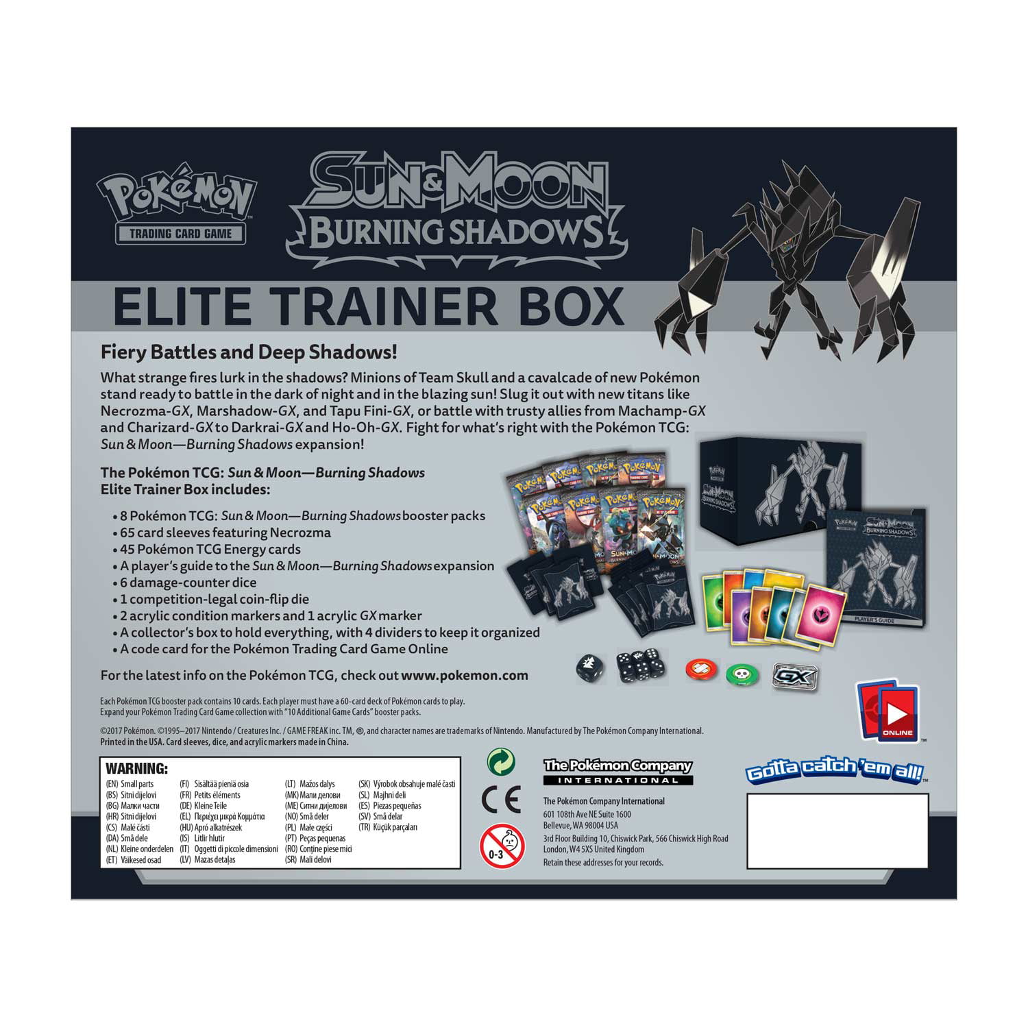 Pokemon TCG: Sun and Moon Burning Shadows Elite Trainer Box