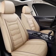 thumbnail image 3 of 5-Seats Car Seat Covers PU Leather Front + Rear Cushion Full Set Universal Beige, 3 of 11