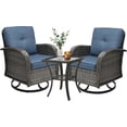thumbnail image 6 of 3 Piece Patio Furniture Set, 2 Outdoor Swivel Rocking Chairs with Side Table, Thick Cushions Wicker Glider Chairs, All-Weather Gray Rattan Bistro Set for Porch, Deck, Pool (Blue), 6 of 10