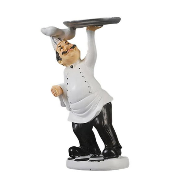 French Chef Figurine Kitchen Ornament Resin Cook Statue Sculpture Decorative - Holding Tray