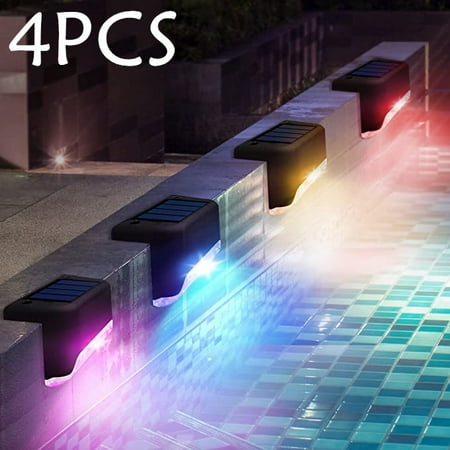 

Solar Pool Side Lights Color Changing Solar Waterproof Outdoor Lights Solar Fence Post Lights for Pathway Stairs Steps Decks Posts Fences Patio Yard and Porch 4 PACK