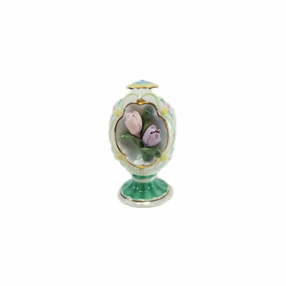 Cosmos Gifts 96207 Fine Elegant Porcelain Tulip Flowers in Egg Shape Dome Figurine 4-3/4"" H