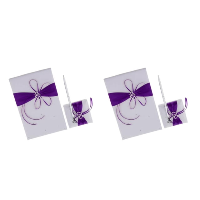 Wosthever 3pcs Set Satin Crystal Guest Book Pen and Reception Purple Wedding Stand Pen Tipo 1 2Conjunto