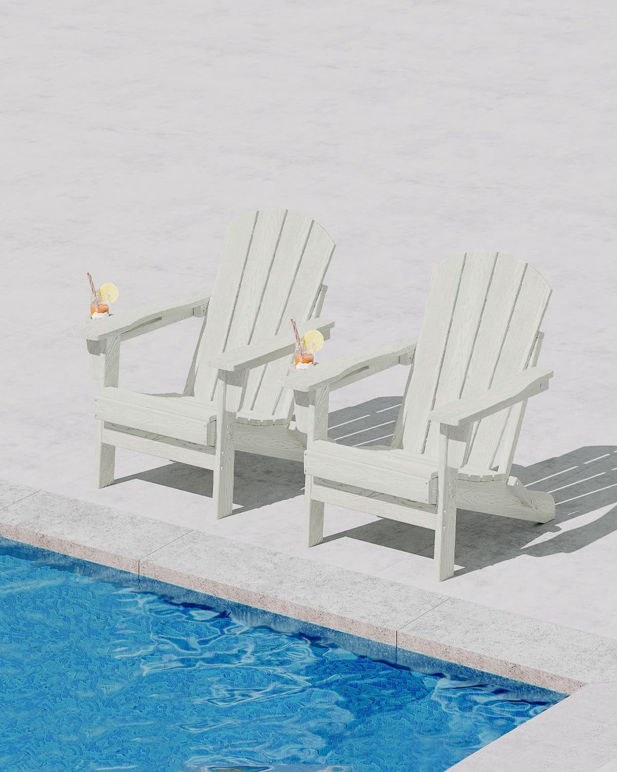 Ataucjin All-Weather HDPE Folding Adirondack Chairs Set of 2，Wood Grain Texture & Cup Holders, Collapsible, Plastic, Outdoor Patio Furniture for Garden, Deck, Fire Pit