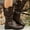 Brown, variant on Womens Mid Calf Boots Winter Round Toe Flat Low Block Heel Buckle Strap Faux Leather Riding Booties Brown 6(37)