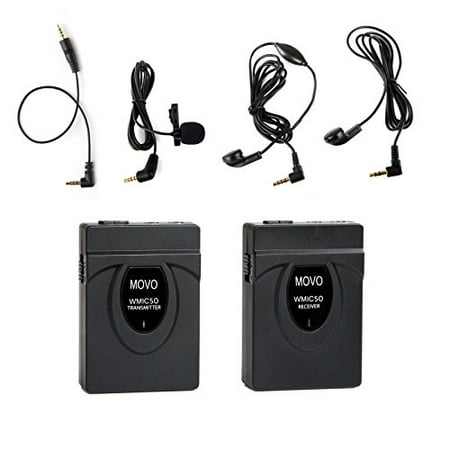Movo 2.4GHz Wireless Lavalier Microphone System (164' Range) for Nikon D7100, D7000, D5500, D5300, D5200, D3300, D3200, D810, D800, D750, D610, D500, D90, D5, D4, D4S, D3X, DF DSLR