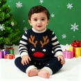 thumbnail image 2 of XDZJLR Baby Boy Girl Christmas Outfit Romper Xmas Cozy Winter Knitted Reindeer Fair Isle Jumpsuit Soft Warm Playwear Outfit Dark Blue 9-12 Months, 2 of 9