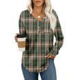 thumbnail image 2 of Flannel Shirt Women Plaid Long Sleeve Button Down Henley Shirts Dressy Casual Fall Ladies Tops and Blouses Army Green 2XL, 2 of 4