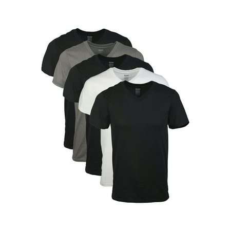 Gildan Mens Short Sleeve V-Neck Assorted Color T-Shirt, (Best V Neck Undershirt)