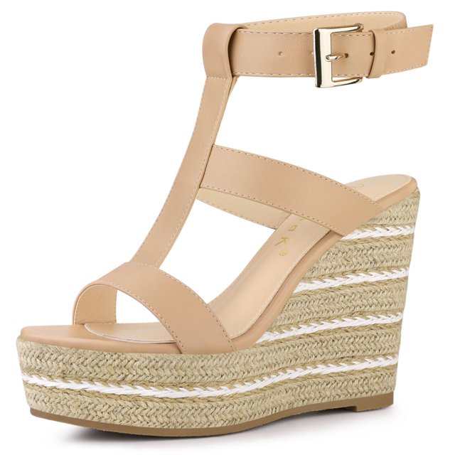Sandalias De Plataforma De Cuña De Tiras Para Mujer Desnudo 39