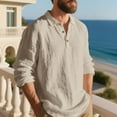 thumbnail image 3 of zbxnLI Mens Linen Shirts Collared V Neck Buttons T-Shirts Long Sleeve Casual Shirt Fall Winter Tops, 3 of 9