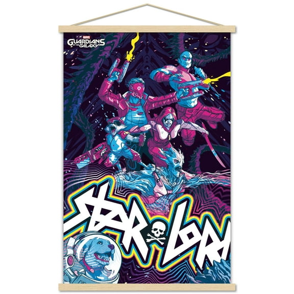 Marvel's Guardians of the Galaxy Video Game - Colorful Wall Poster with Wooden Magnetic Frame, 22.375" x 34"