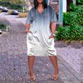 thumbnail image 2 of Robes pour Femmes Mode Imprimée Col en V Confortable Manches Courtes Longueur Genou avec Poches Robe de Printemps Bleu Clair TTTTG, 2 of 4