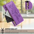 thumbnail image 6 of Case For iPhone 13 Pro Max Butterfly Flower Multi-card Holder Zipper Wallet With Lanyard Magnetic Clasp Flip Stand Leather Phone Case,Purple,For iPhone 13 Pro Max, 6 of 9