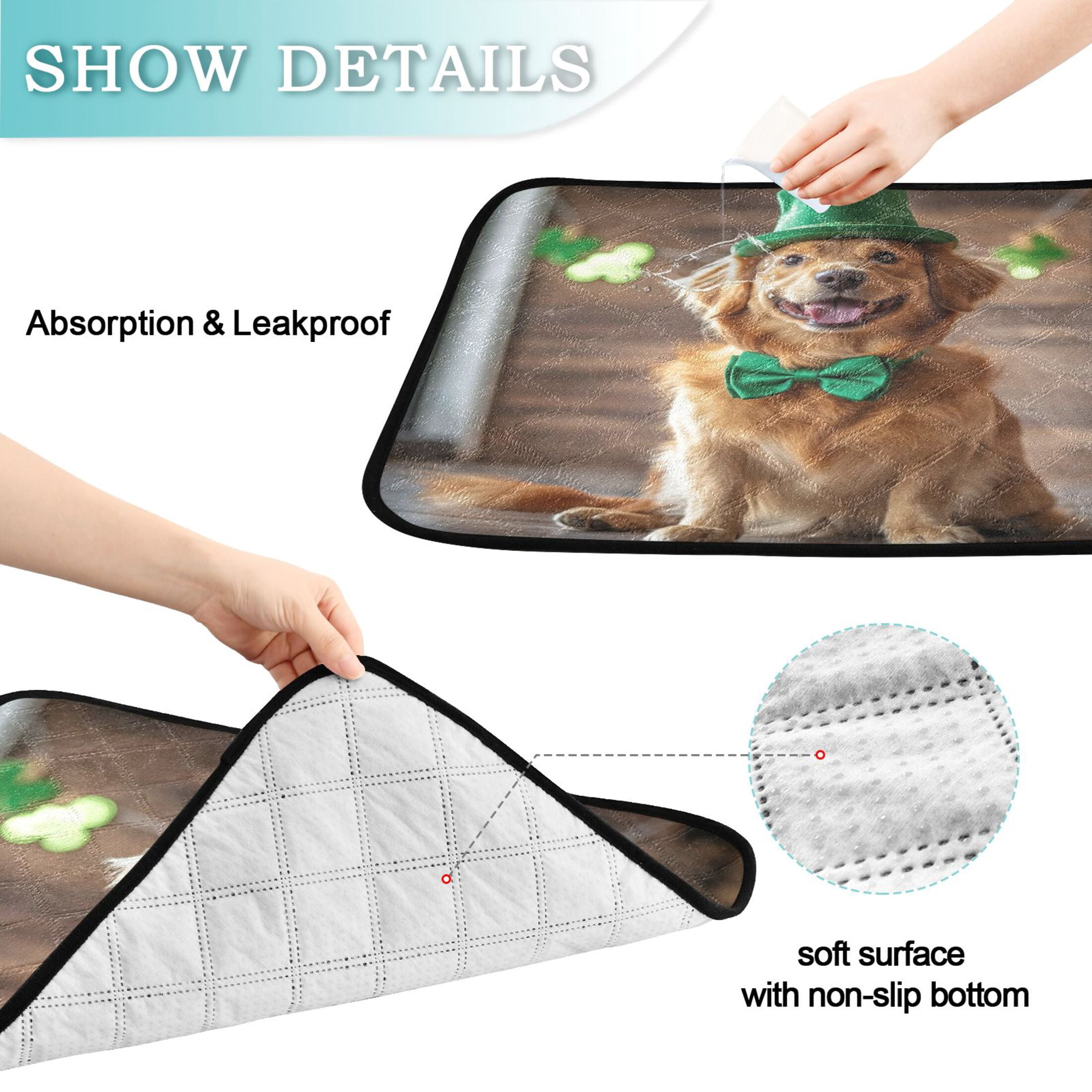 Qxltty St Patricks Golden Retriever Cat litter Pads Pet Set of 2 Diaper Mats Center Anti-leakage Layer Absorbent Soft and Comfortable
