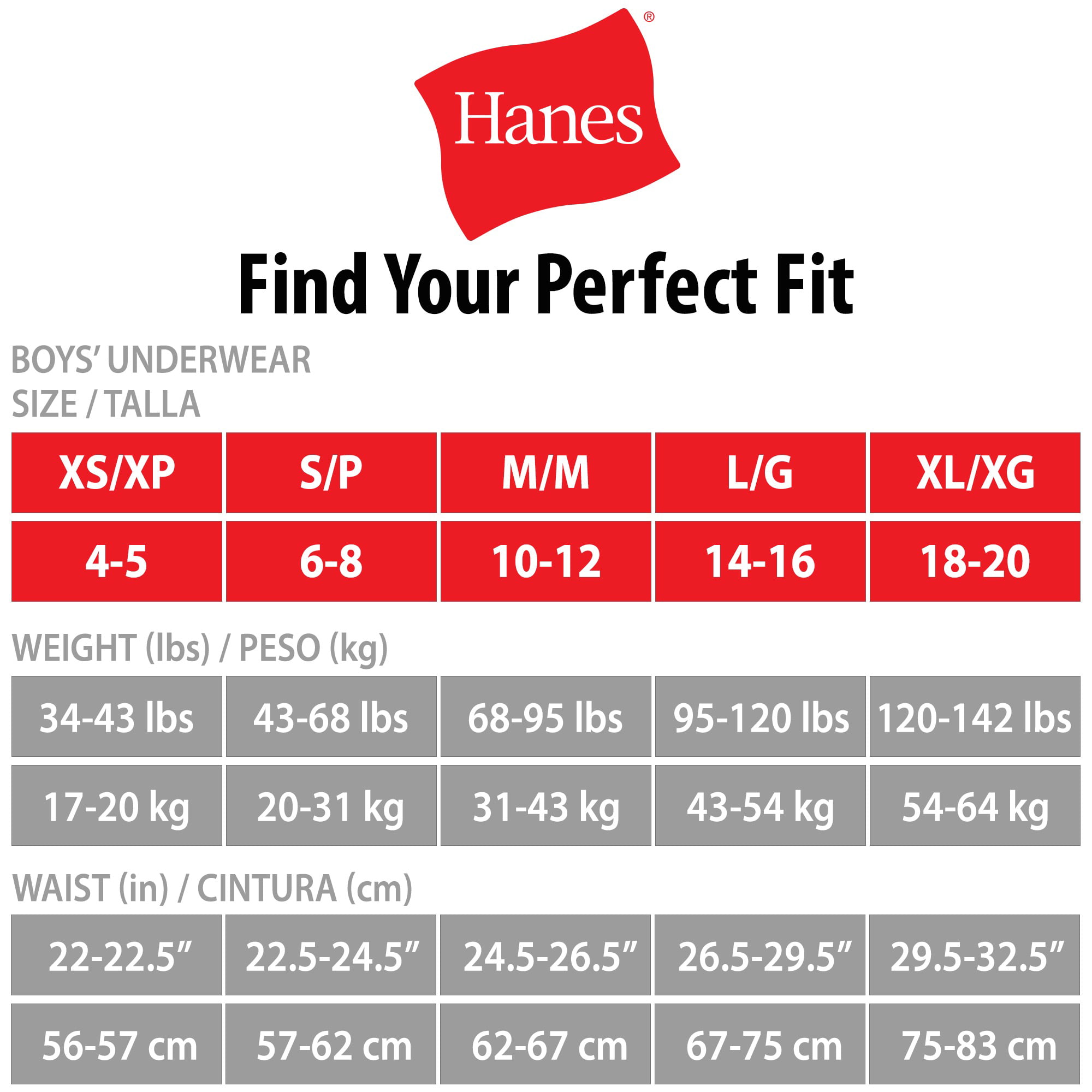Hanes Boy Shorts Size Chart